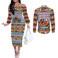 Maryland Symbols Christmas Couples Matching Off The Shoulder Long Sleeve Dress and Long Sleeve Button Shirt Xmas Holiday Patterns - Wonder Print Shop