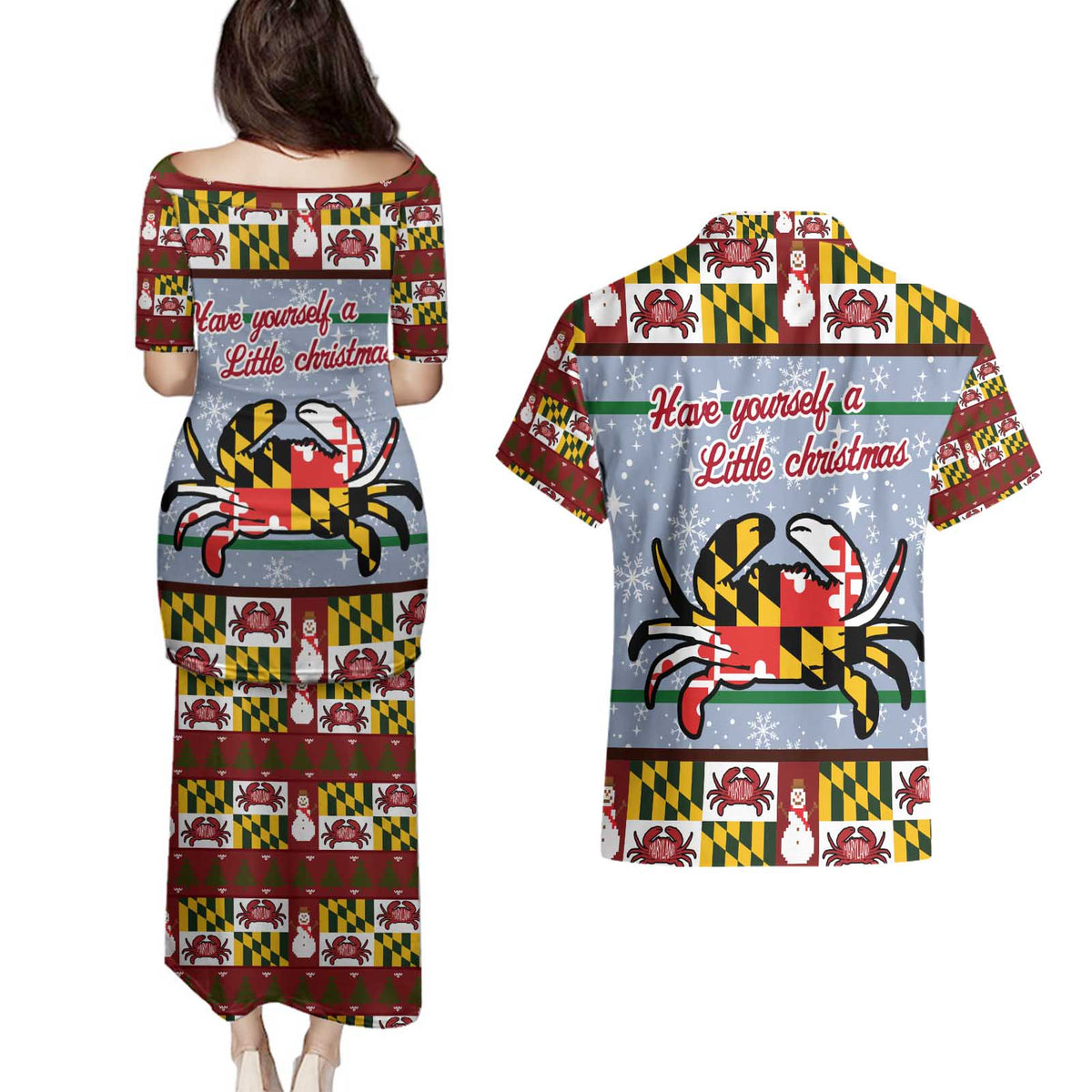 Maryland Symbols Christmas Couples Matching Puletasi and Hawaiian Shirt Xmas Holiday Patterns - Wonder Print Shop