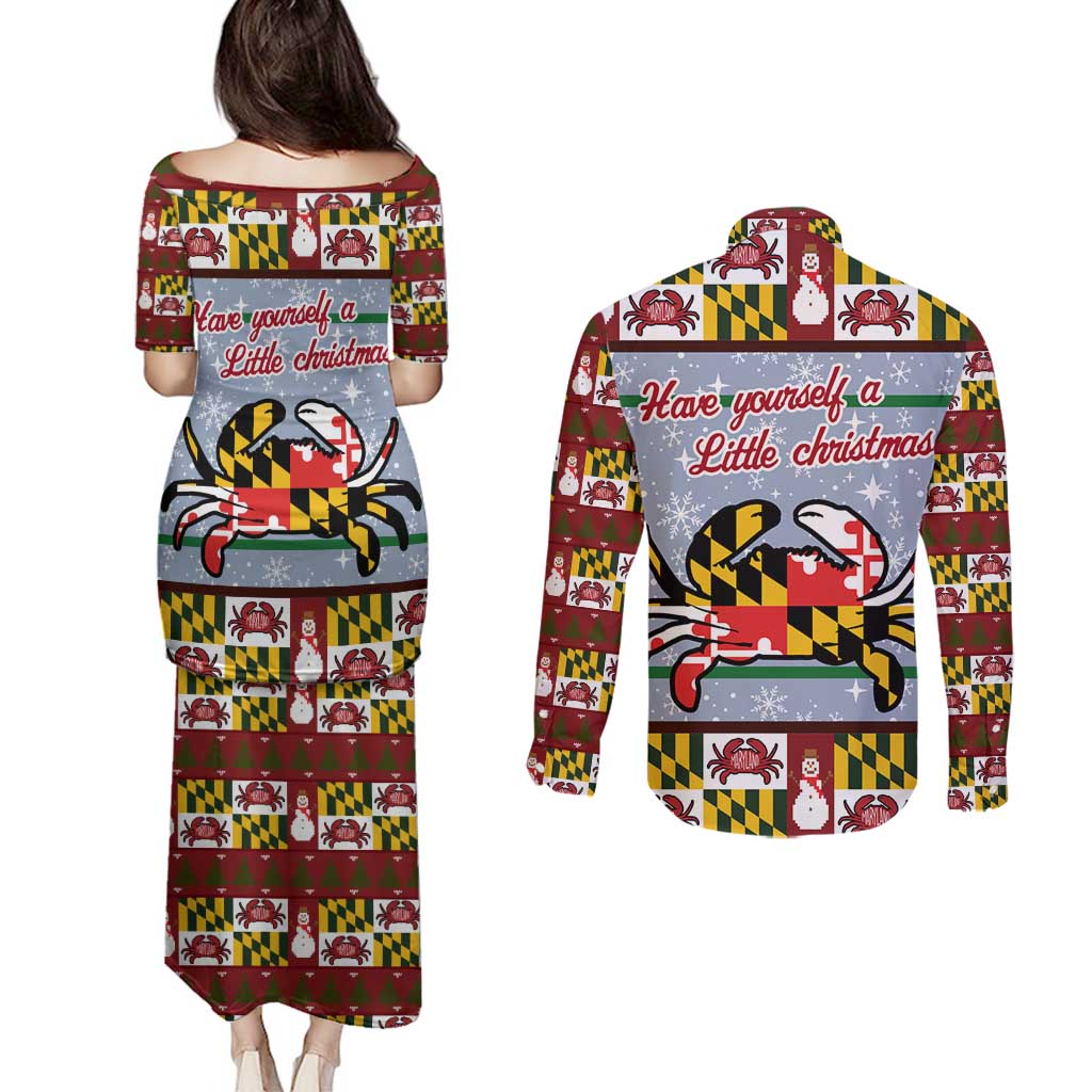 Maryland Symbols Christmas Couples Matching Puletasi and Long Sleeve Button Shirt Xmas Holiday Patterns - Wonder Print Shop