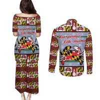 Maryland Symbols Christmas Couples Matching Puletasi and Long Sleeve Button Shirt Xmas Holiday Patterns - Wonder Print Shop
