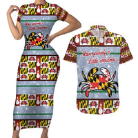 Maryland Symbols Christmas Couples Matching Short Sleeve Bodycon Dress and Hawaiian Shirt Xmas Holiday Patterns - Wonder Print Shop