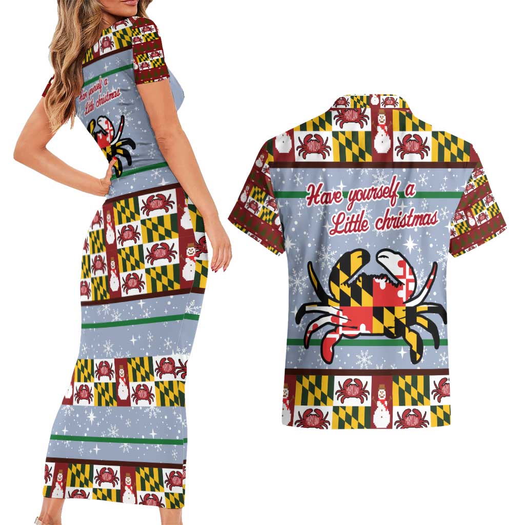 Maryland Symbols Christmas Couples Matching Short Sleeve Bodycon Dress and Hawaiian Shirt Xmas Holiday Patterns - Wonder Print Shop
