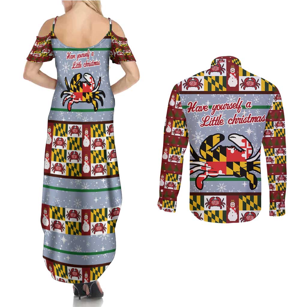 Maryland Symbols Christmas Couples Matching Summer Maxi Dress and Long Sleeve Button Shirt Xmas Holiday Patterns - Wonder Print Shop