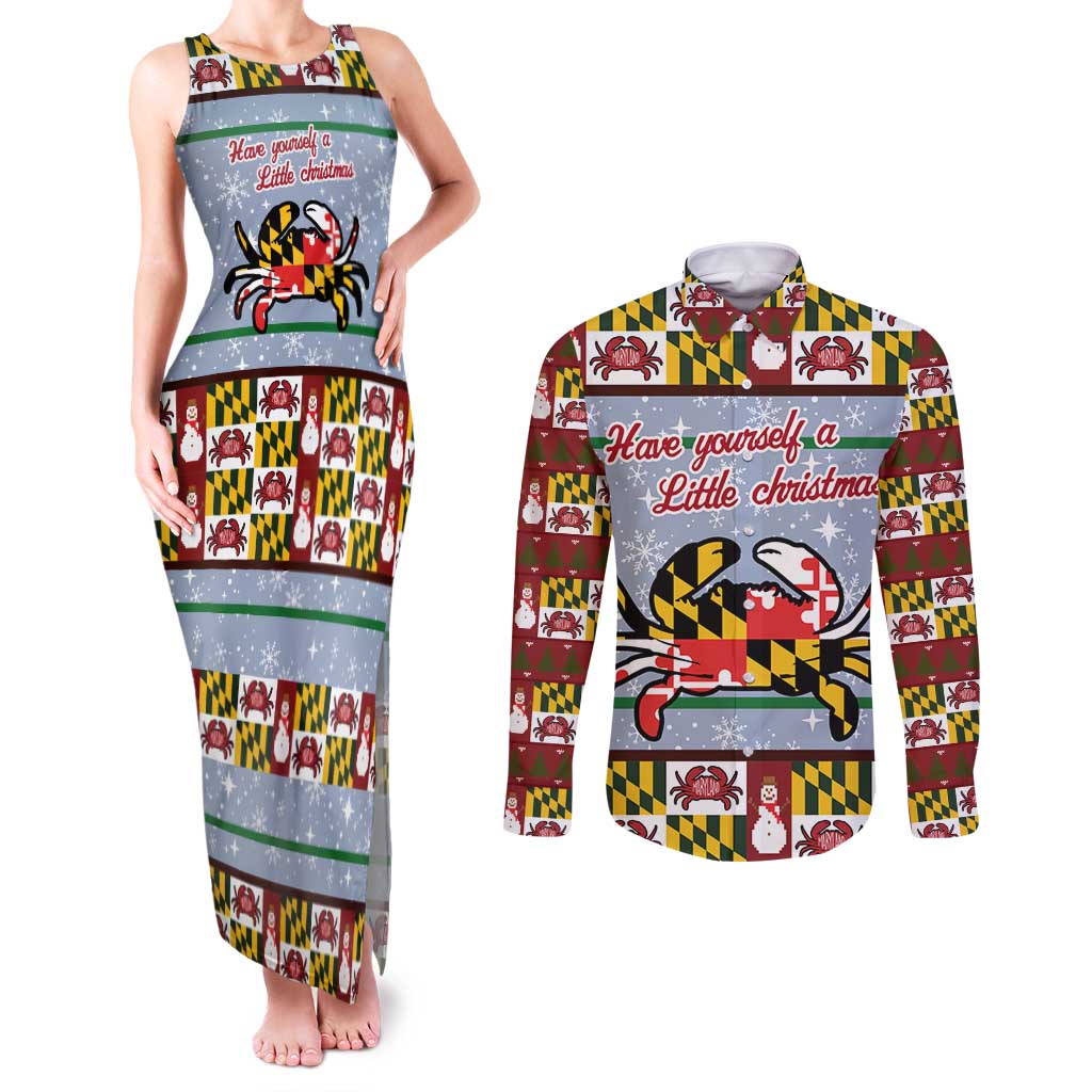 Maryland Symbols Christmas Couples Matching Tank Maxi Dress and Long Sleeve Button Shirt Xmas Holiday Patterns - Wonder Print Shop