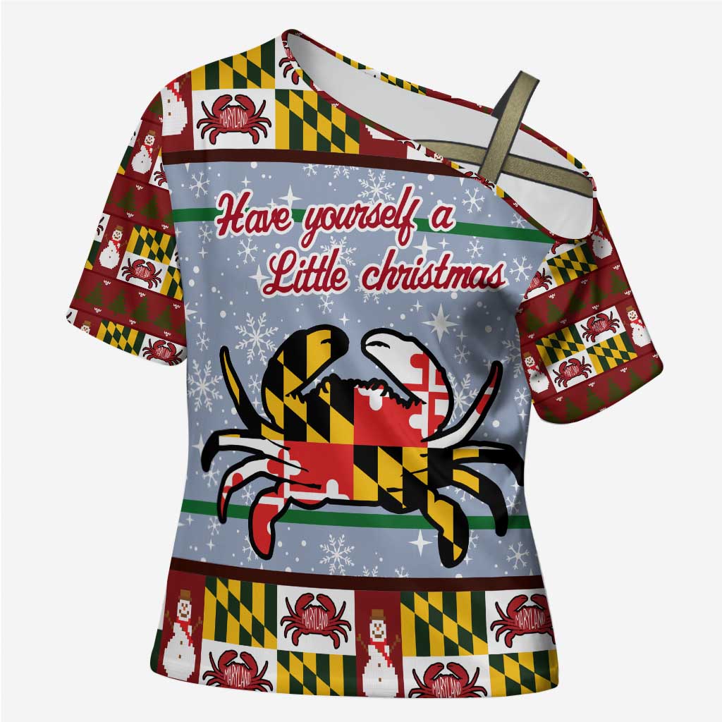 Maryland Symbols Christmas Cross Shoulder Shirt Xmas Holiday Patterns - Wonder Print Shop