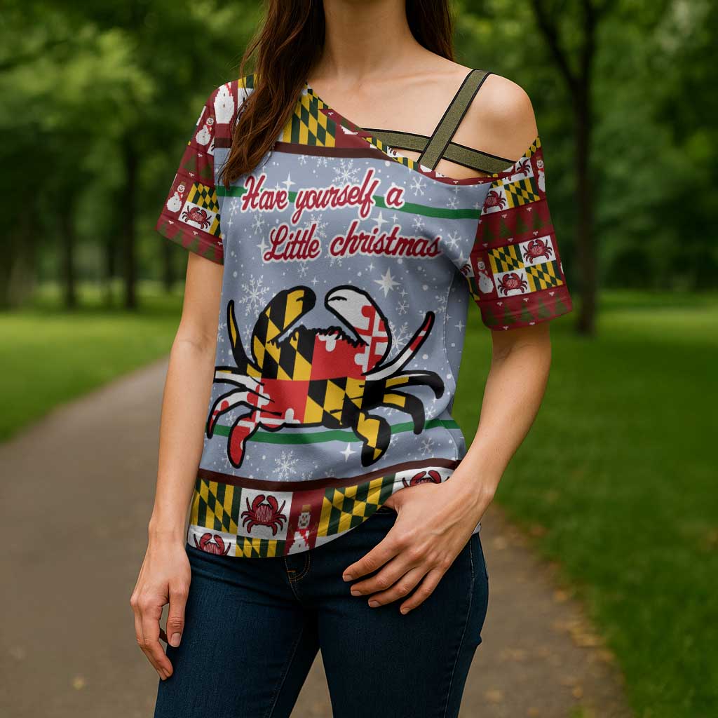Maryland Symbols Christmas Cross Shoulder Shirt Xmas Holiday Patterns - Wonder Print Shop