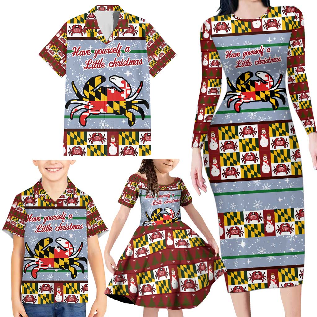 Maryland Symbols Christmas Family Matching Long Sleeve Bodycon Dress and Hawaiian Shirt Xmas Holiday Patterns - Wonder Print Shop