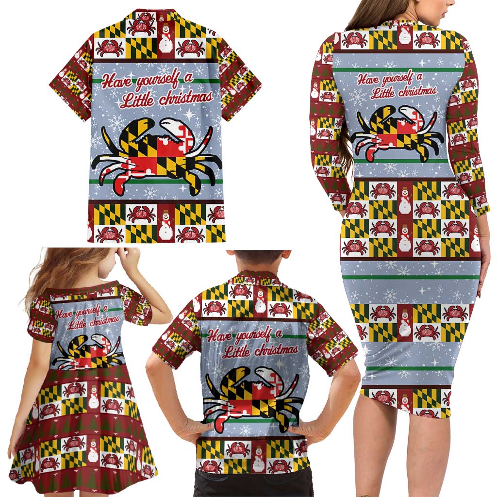 Maryland Symbols Christmas Family Matching Long Sleeve Bodycon Dress and Hawaiian Shirt Xmas Holiday Patterns - Wonder Print Shop