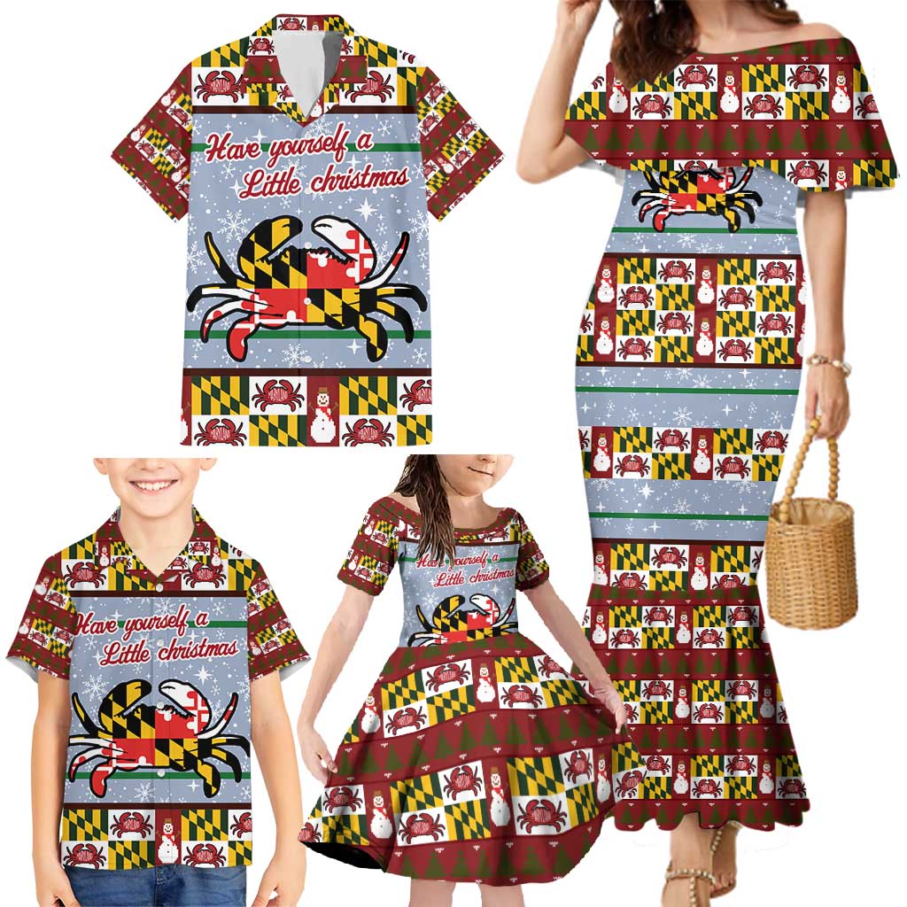 Maryland Symbols Christmas Family Matching Mermaid Dress and Hawaiian Shirt Xmas Holiday Patterns - Wonder Print Shop
