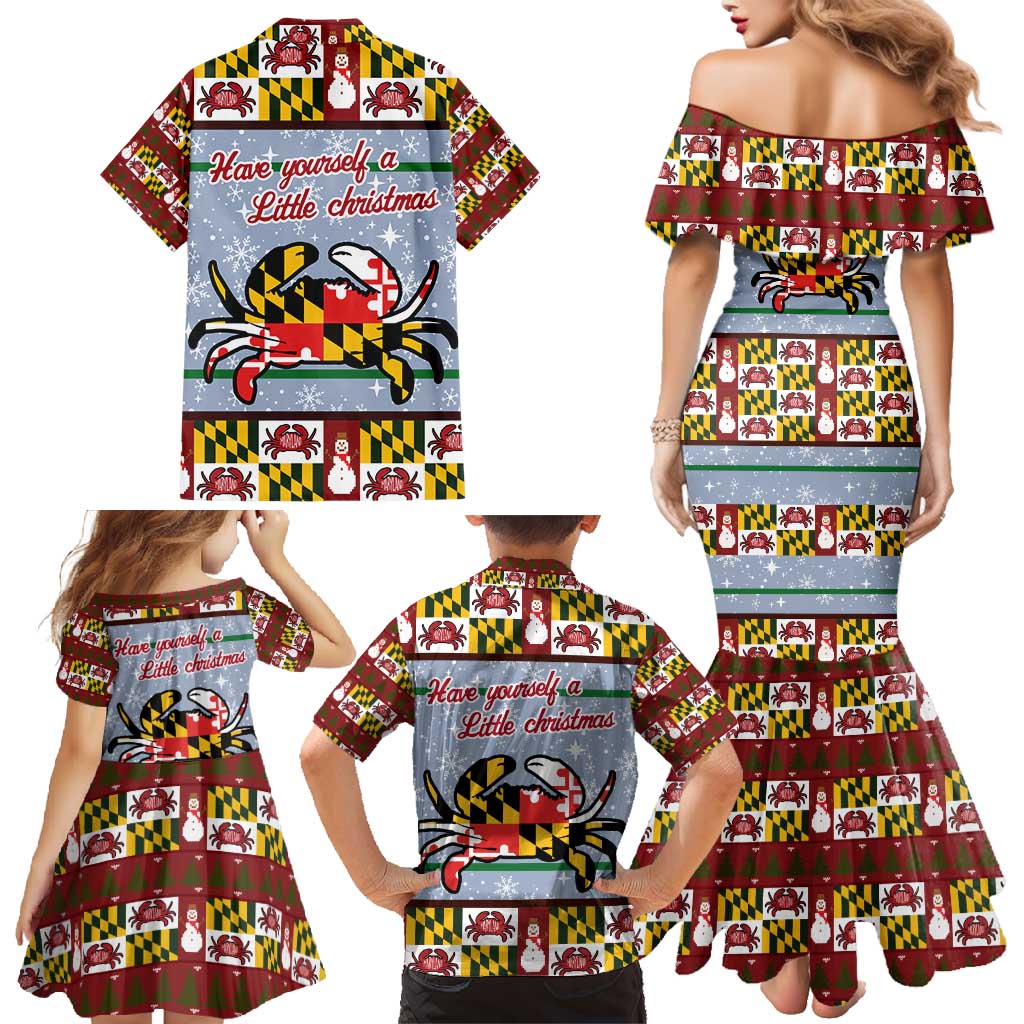 Maryland Symbols Christmas Family Matching Mermaid Dress and Hawaiian Shirt Xmas Holiday Patterns - Wonder Print Shop