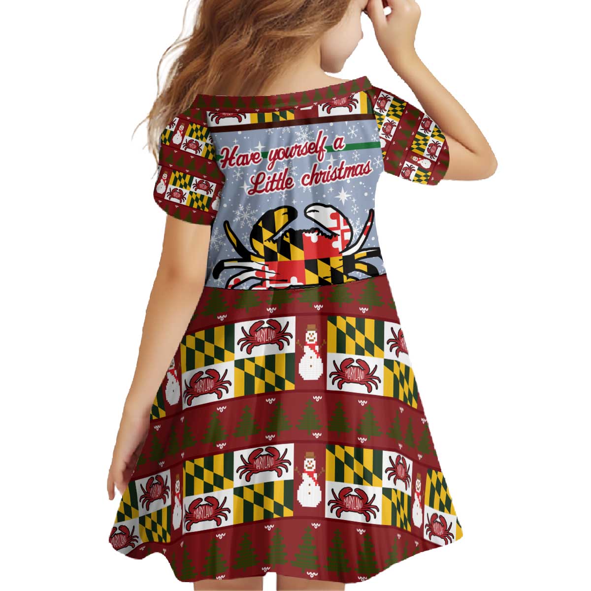 Maryland Symbols Christmas Family Matching Off The Shoulder Long Sleeve Dress and Hawaiian Shirt Xmas Holiday Patterns - Wonder Print Shop