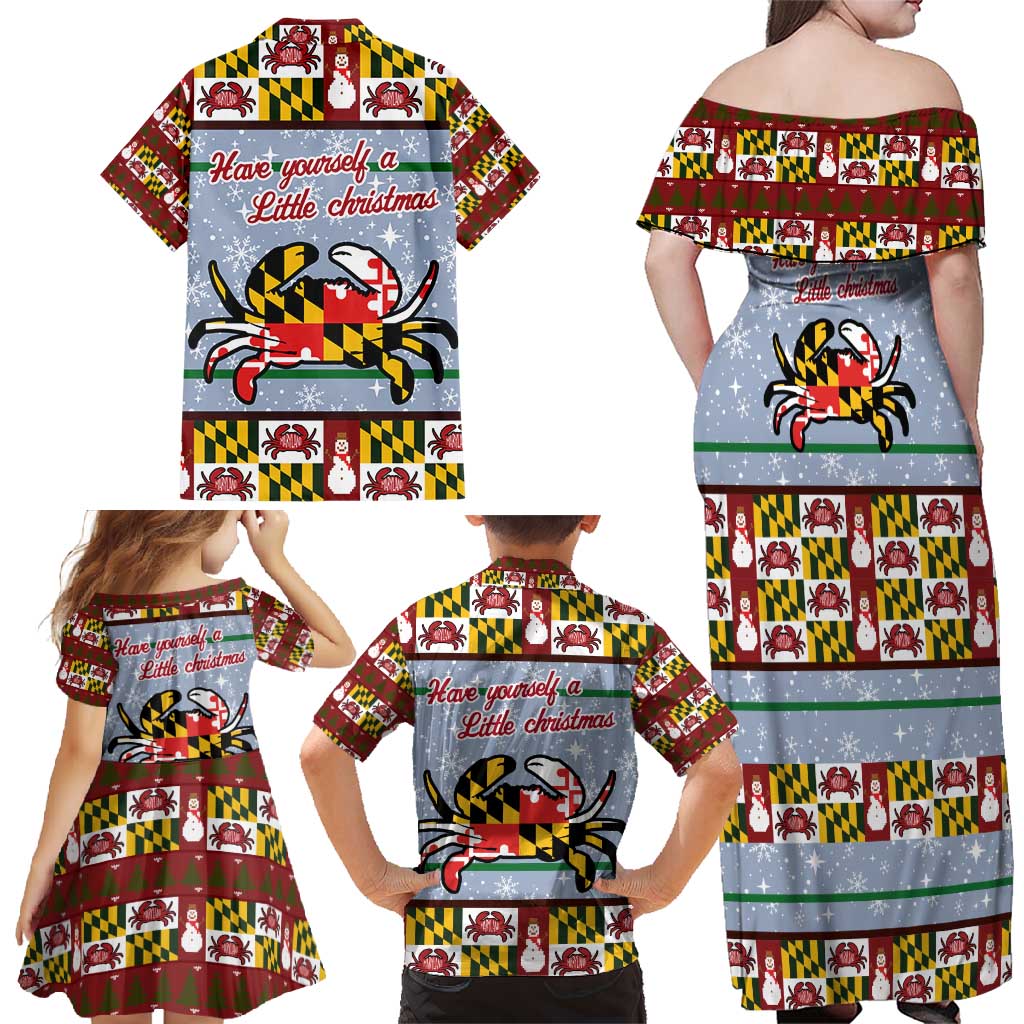 Maryland Symbols Christmas Family Matching Off Shoulder Maxi Dress and Hawaiian Shirt Xmas Holiday Patterns - Wonder Print Shop