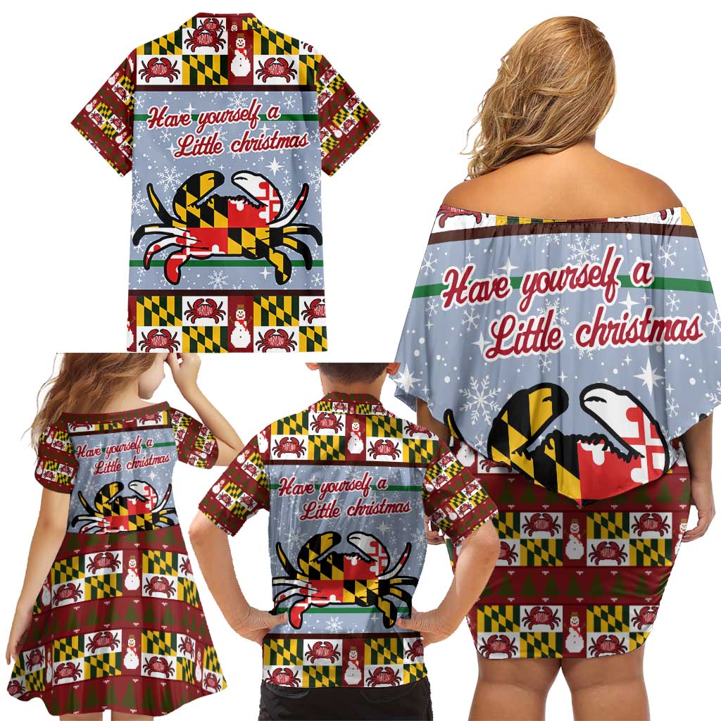 Maryland Symbols Christmas Family Matching Off Shoulder Short Dress and Hawaiian Shirt Xmas Holiday Patterns - Wonder Print Shop