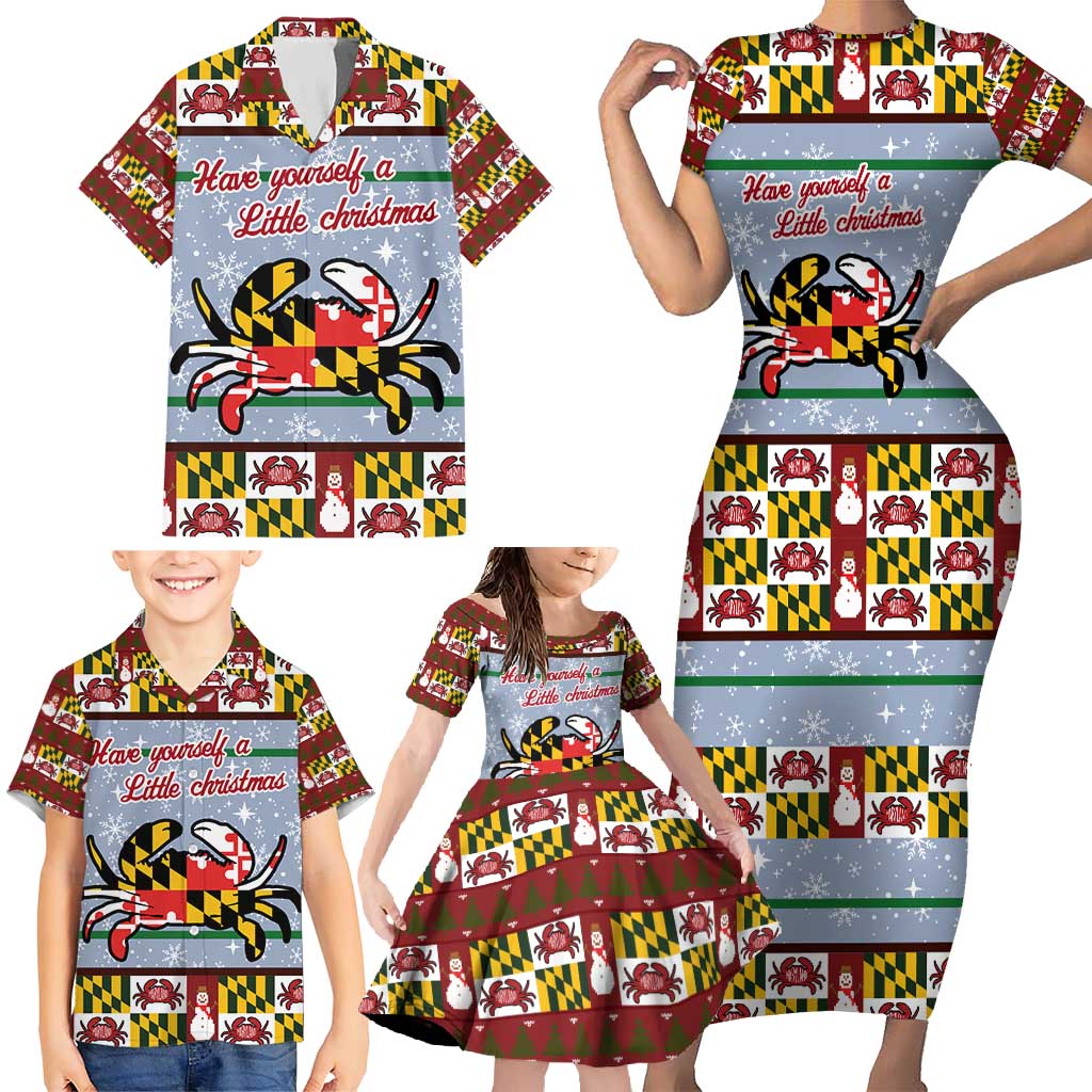 Maryland Symbols Christmas Family Matching Short Sleeve Bodycon Dress and Hawaiian Shirt Xmas Holiday Patterns - Wonder Print Shop