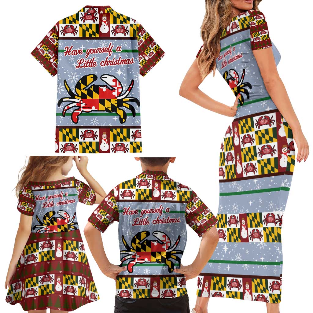 Maryland Symbols Christmas Family Matching Short Sleeve Bodycon Dress and Hawaiian Shirt Xmas Holiday Patterns - Wonder Print Shop