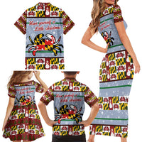 Maryland Symbols Christmas Family Matching Short Sleeve Bodycon Dress and Hawaiian Shirt Xmas Holiday Patterns - Wonder Print Shop