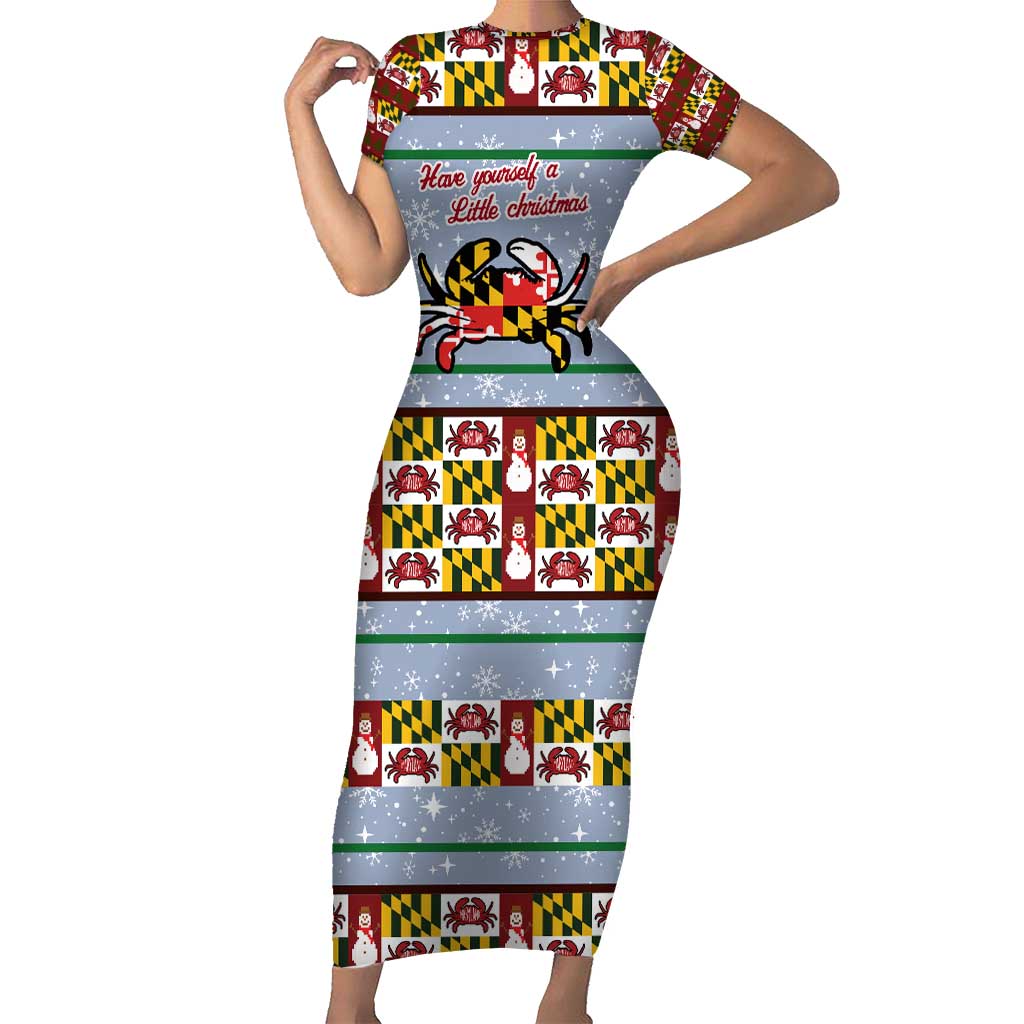 Maryland Symbols Christmas Family Matching Short Sleeve Bodycon Dress and Hawaiian Shirt Xmas Holiday Patterns - Wonder Print Shop