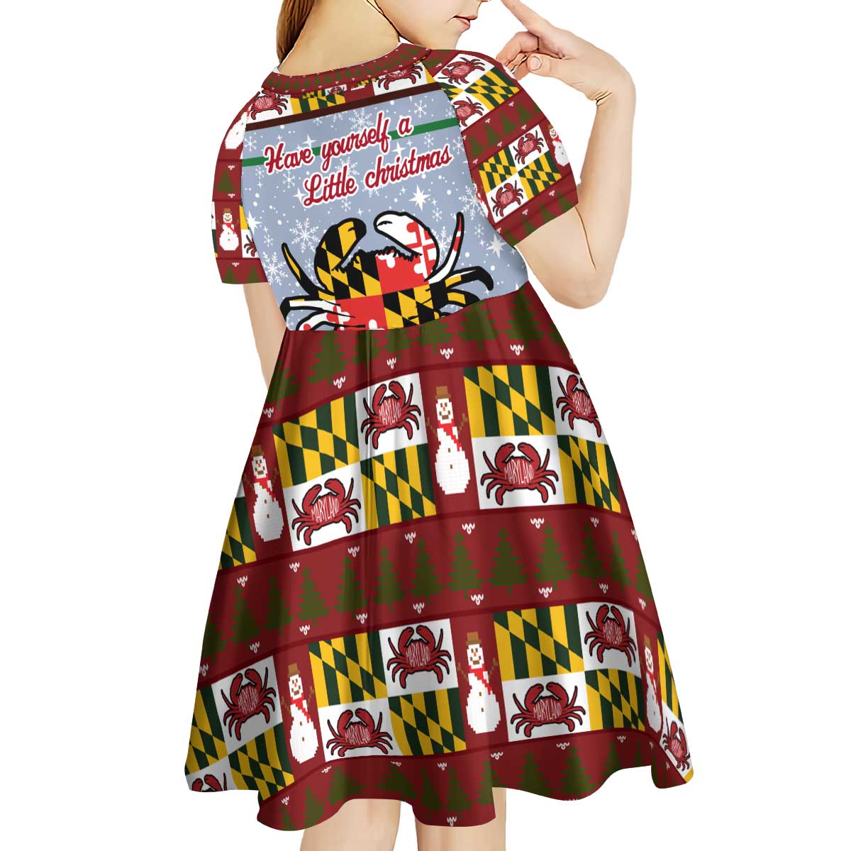 Maryland Symbols Christmas Kid Short Sleeve Dress Xmas Holiday Patterns - Wonder Print Shop
