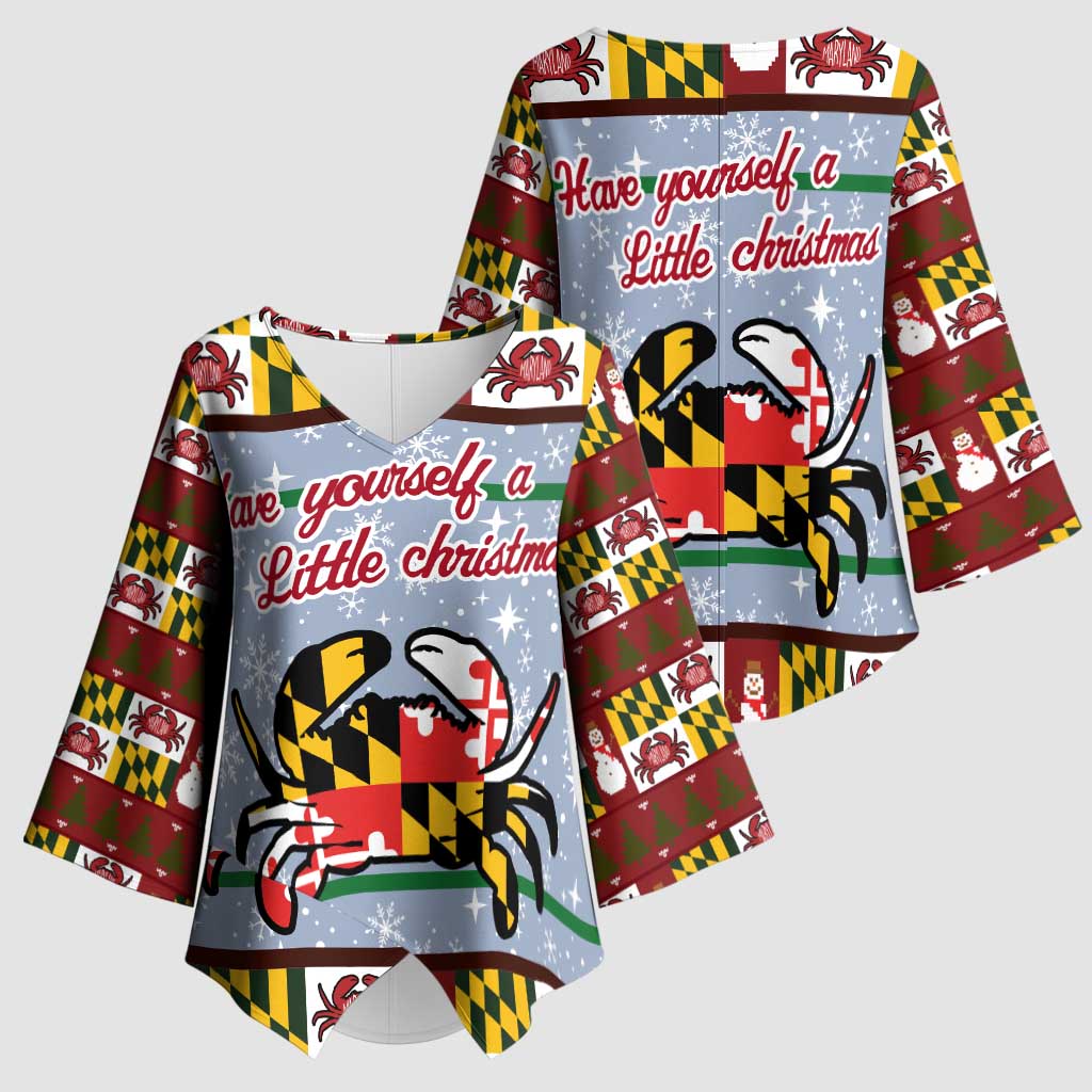 Maryland Symbols Christmas Kimono Sleeve Blouse Xmas Holiday Patterns - Wonder Print Shop
