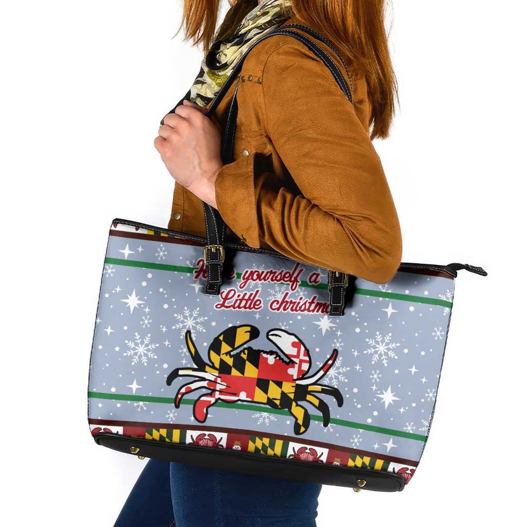 Maryland Symbols Christmas Leather Tote Bag Xmas Holiday Patterns - Wonder Print Shop