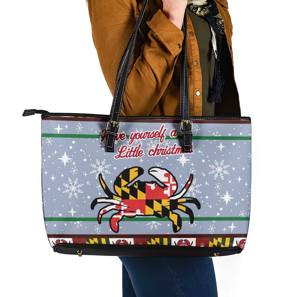 Maryland Symbols Christmas Leather Tote Bag Xmas Holiday Patterns - Wonder Print Shop