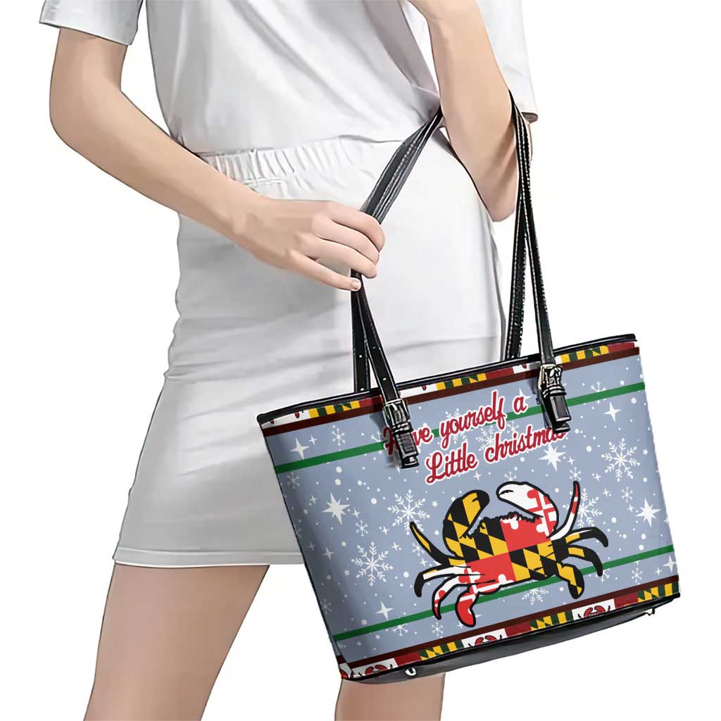 Maryland Symbols Christmas Leather Tote Bag Xmas Holiday Patterns - Wonder Print Shop