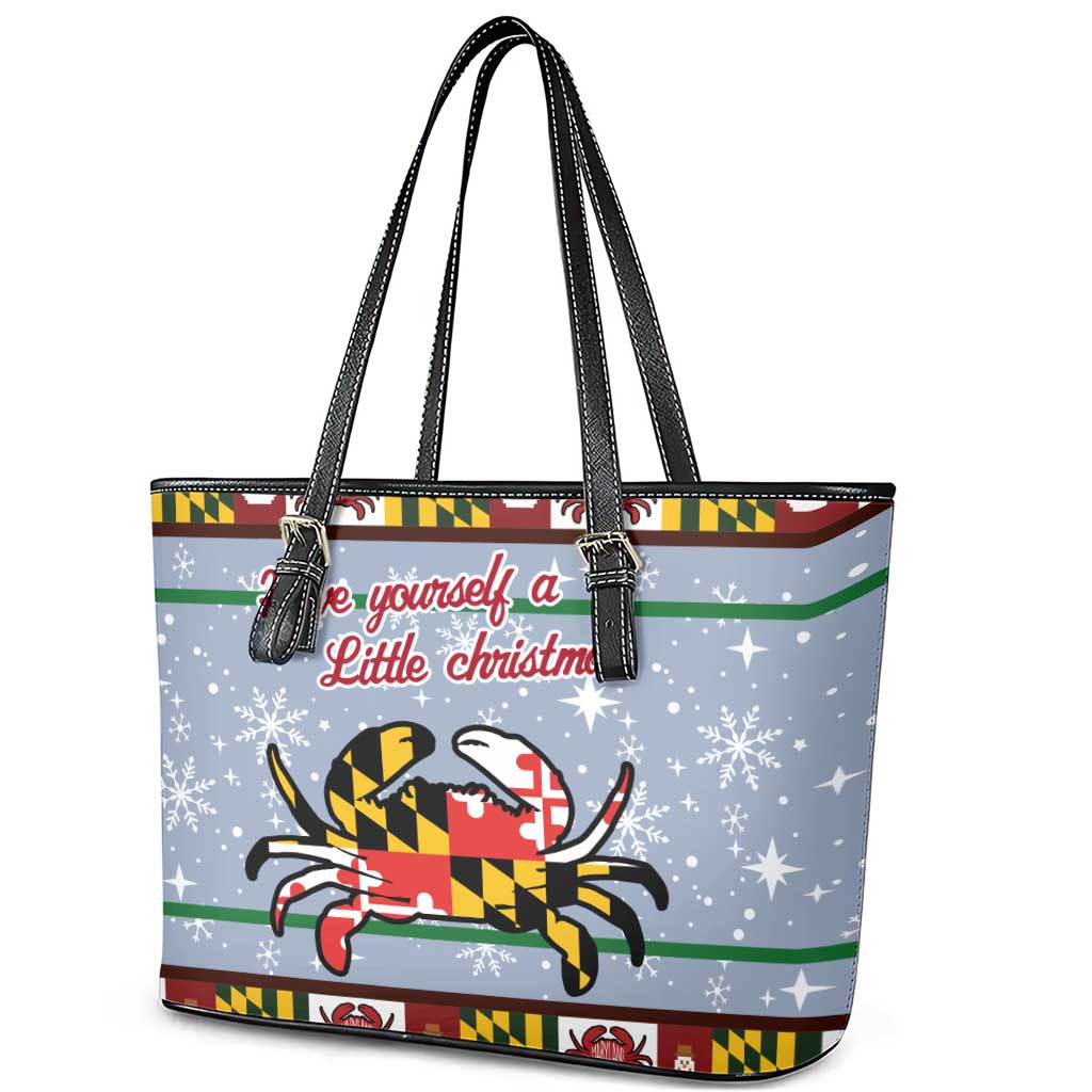 Maryland Symbols Christmas Leather Tote Bag Xmas Holiday Patterns - Wonder Print Shop