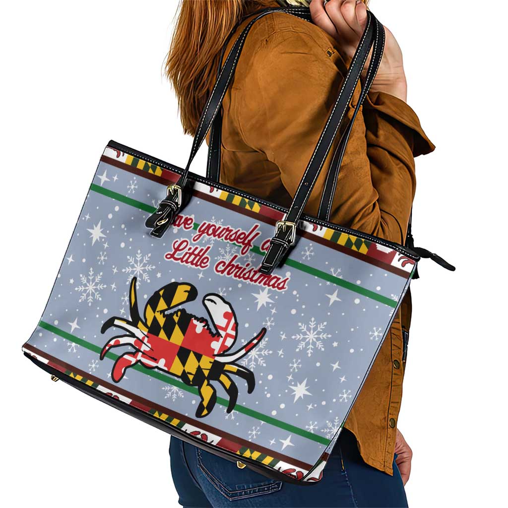 Maryland Symbols Christmas Leather Tote Bag Xmas Holiday Patterns - Wonder Print Shop