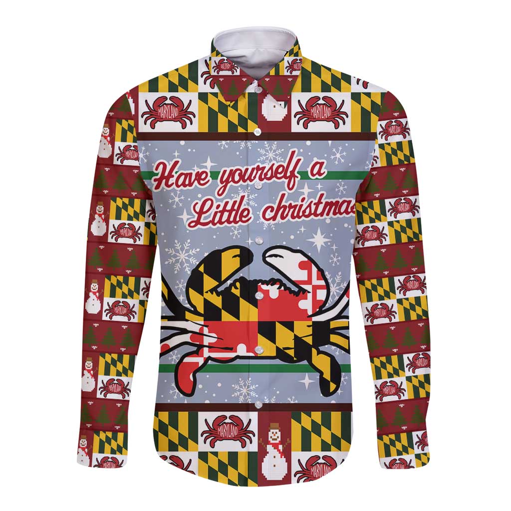 Maryland Symbols Christmas Long Sleeve Button Shirt Xmas Holiday Patterns - Wonder Print Shop