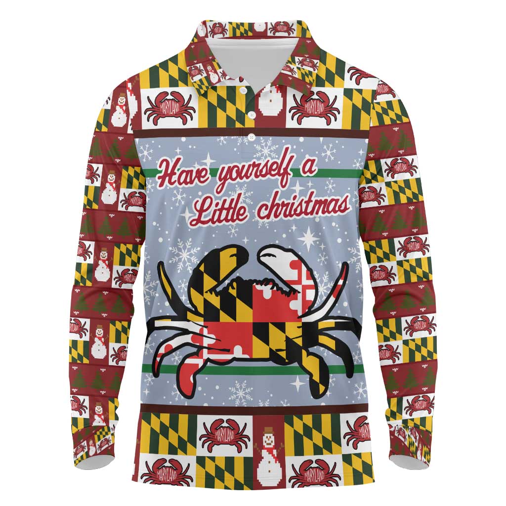 Maryland Symbols Christmas Long Sleeve Polo Shirt Xmas Holiday Patterns - Wonder Print Shop