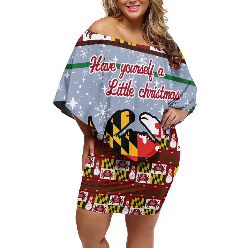 Maryland Symbols Christmas Off Shoulder Short Dress Xmas Holiday Patterns - Wonder Print Shop