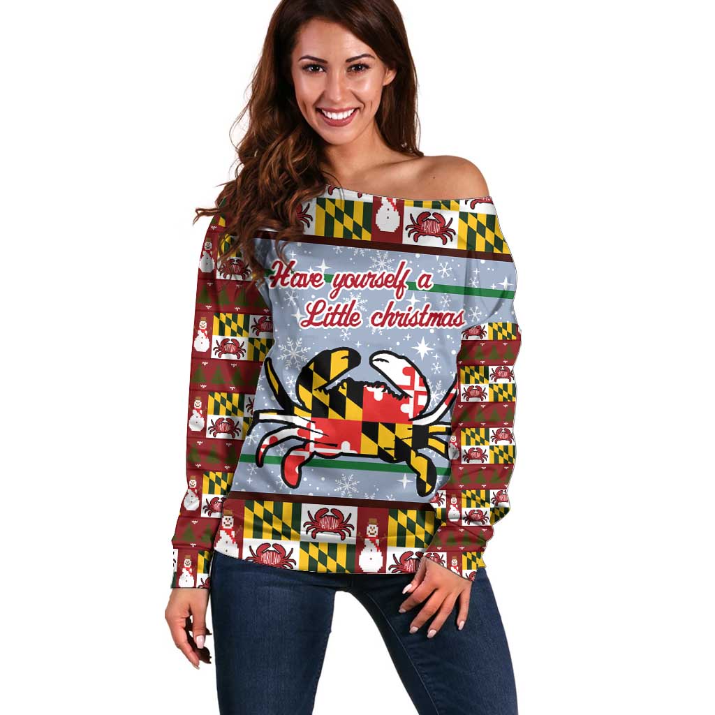 Maryland Symbols Christmas Off Shoulder Sweater Xmas Holiday Patterns - Wonder Print Shop