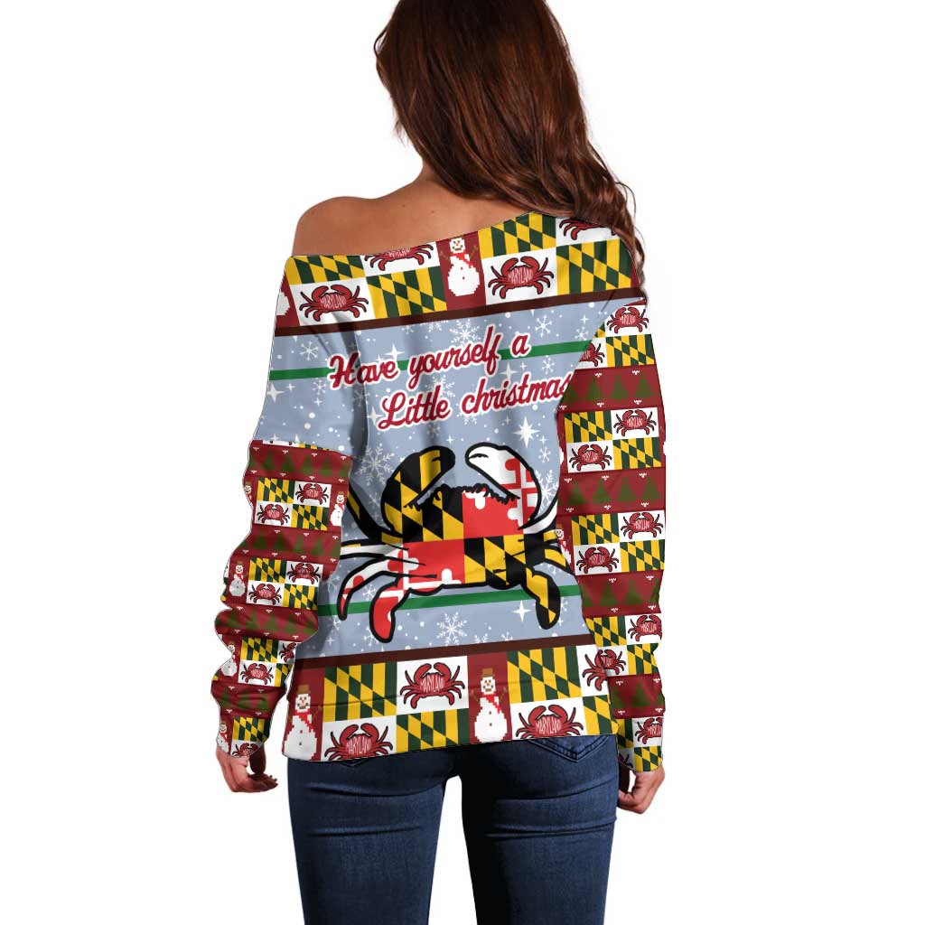 Maryland Symbols Christmas Off Shoulder Sweater Xmas Holiday Patterns - Wonder Print Shop