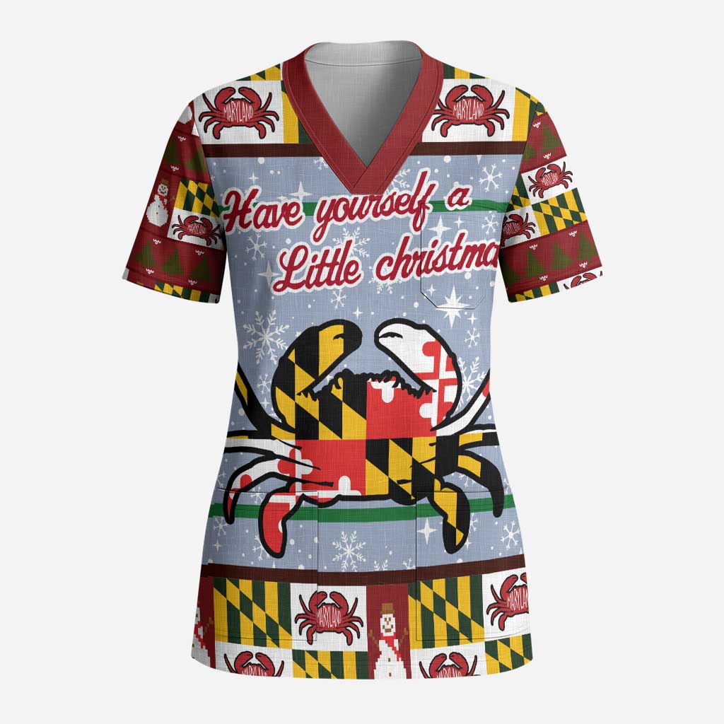 Maryland Symbols Christmas Scrub Top Xmas Holiday Patterns - Wonder Print Shop