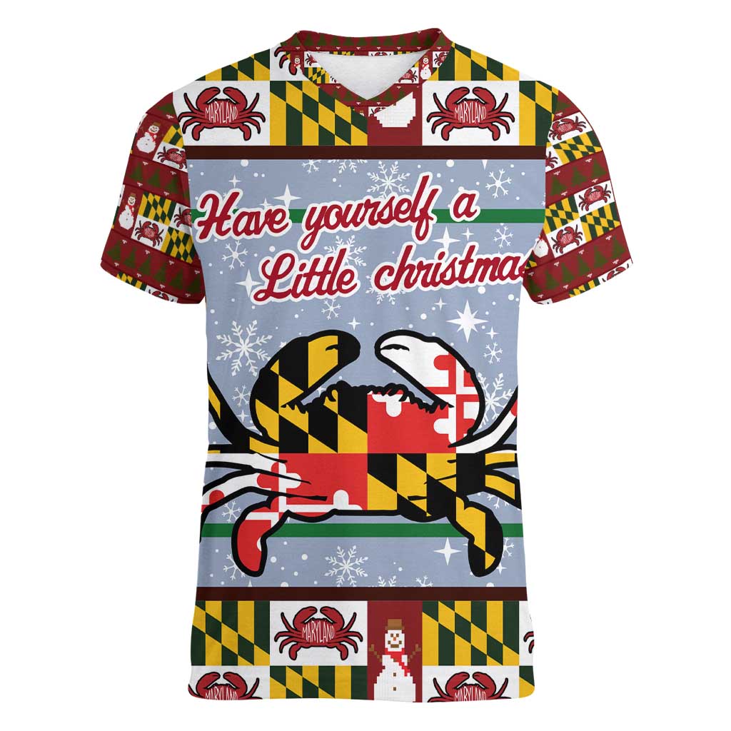 Maryland Symbols Christmas Women V-Neck T-Shirt Xmas Holiday Patterns - Wonder Print Shop