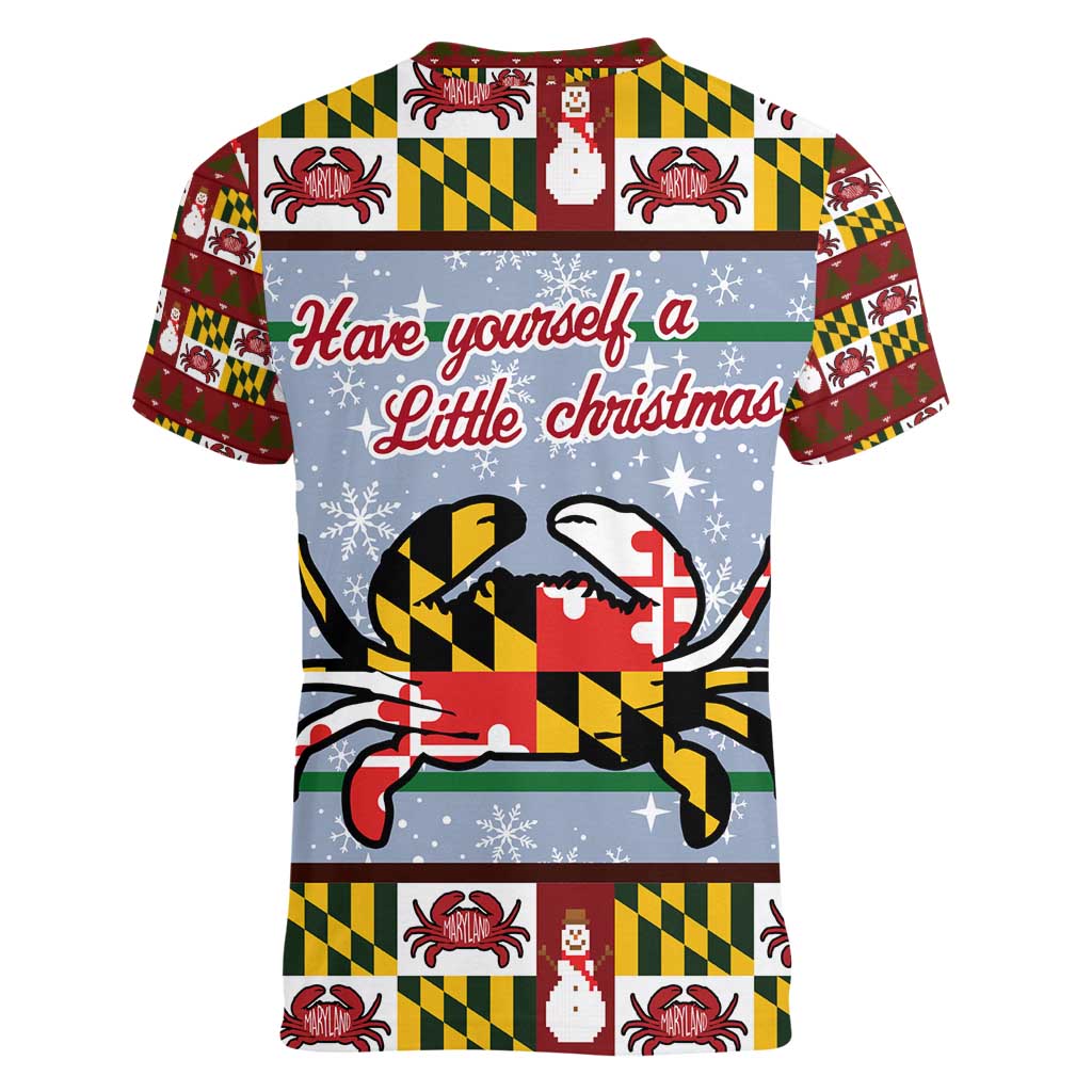 Maryland Symbols Christmas Women V-Neck T-Shirt Xmas Holiday Patterns - Wonder Print Shop