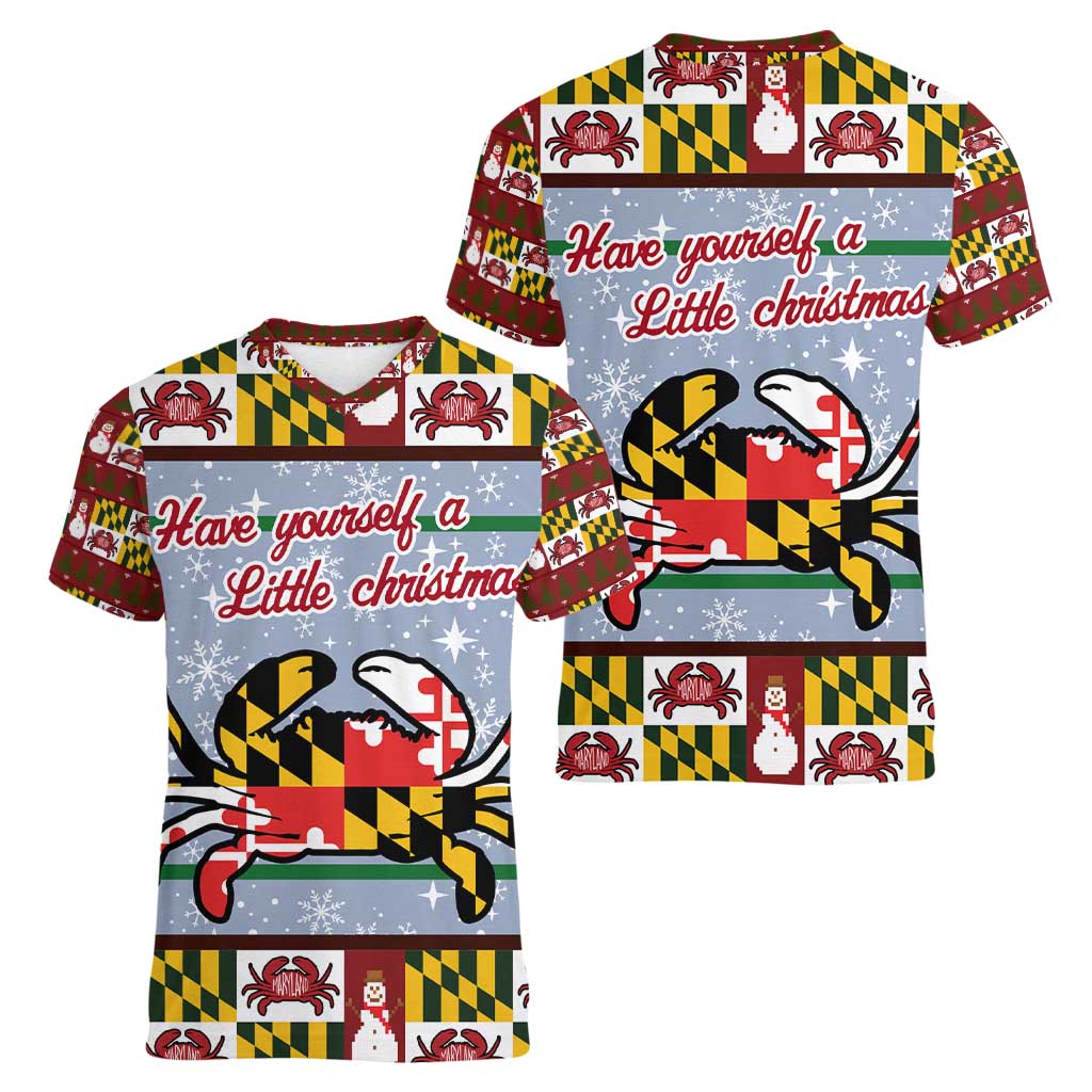 Maryland Symbols Christmas Women V-Neck T-Shirt Xmas Holiday Patterns - Wonder Print Shop