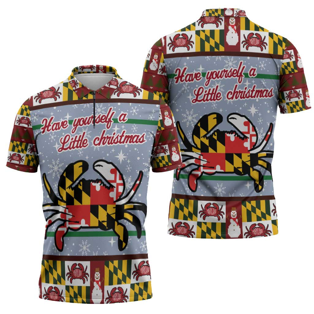 Maryland Symbols Christmas Zipper Polo Shirt Xmas Holiday Patterns - Wonder Print Shop