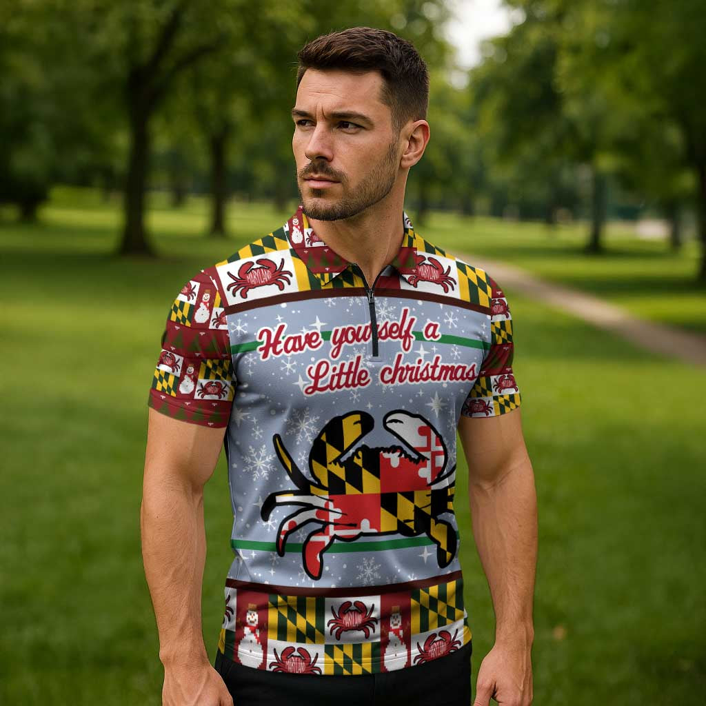 Maryland Symbols Christmas Zipper Polo Shirt Xmas Holiday Patterns - Wonder Print Shop