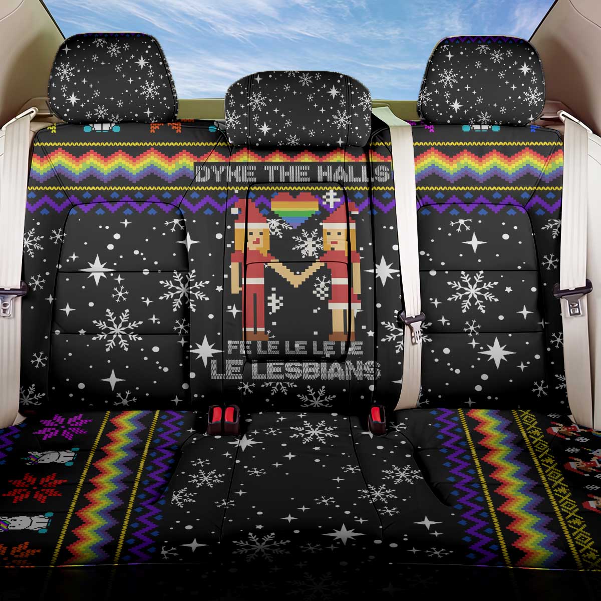 LGBT Lesbians Christmas Back Car Seat Cover Xmas Holiday Patterns - Wonder Print Shop