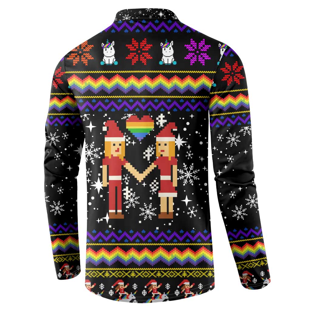 LGBT Lesbians Christmas Button Sweatshirt Xmas Holiday Patterns - Wonder Print Shop