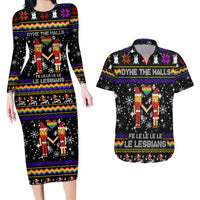 LGBT Lesbians Christmas Couples Matching Long Sleeve Bodycon Dress and Hawaiian Shirt Xmas Holiday Patterns - Wonder Print Shop