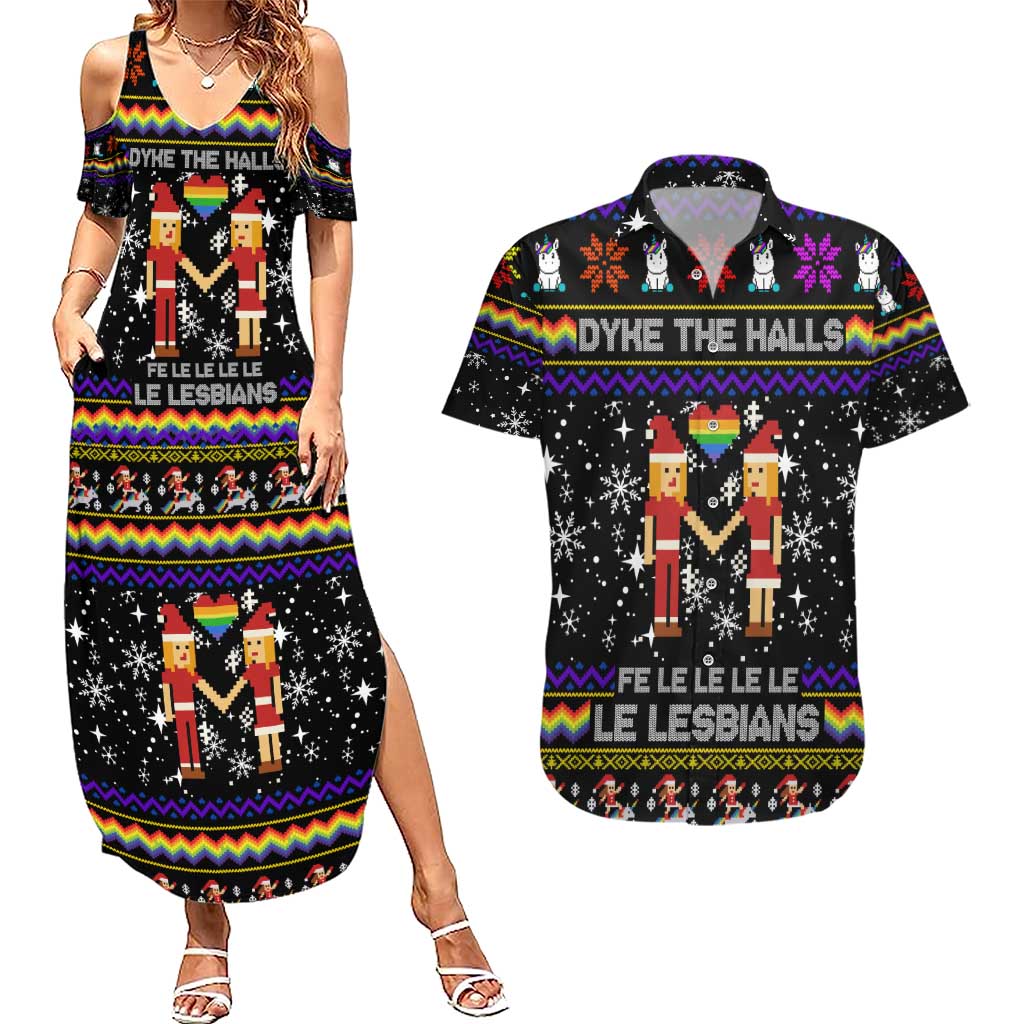 LGBT Lesbians Christmas Couples Matching Summer Maxi Dress and Hawaiian Shirt Xmas Holiday Patterns - Wonder Print Shop