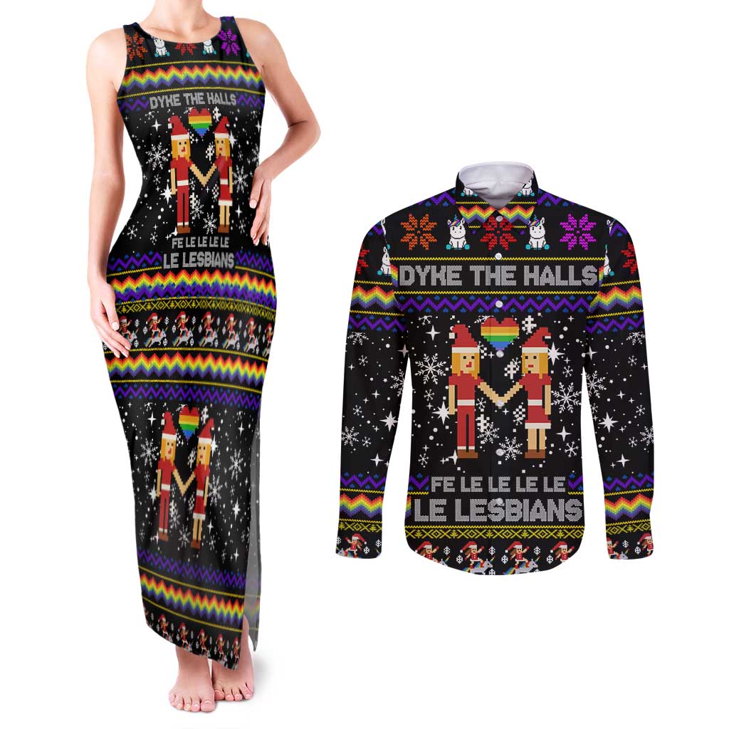LGBT Lesbians Christmas Couples Matching Tank Maxi Dress and Long Sleeve Button Shirt Xmas Holiday Patterns - Wonder Print Shop