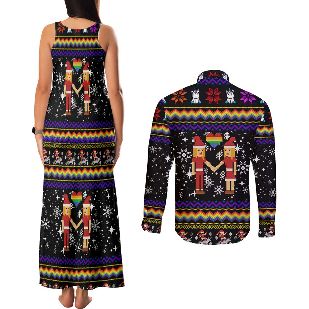 LGBT Lesbians Christmas Couples Matching Tank Maxi Dress and Long Sleeve Button Shirt Xmas Holiday Patterns - Wonder Print Shop