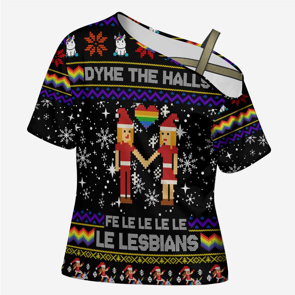 LGBT Lesbians Christmas Cross Shoulder Shirt Xmas Holiday Patterns - Wonder Print Shop