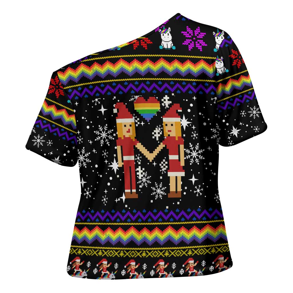 LGBT Lesbians Christmas Cross Shoulder Shirt Xmas Holiday Patterns - Wonder Print Shop