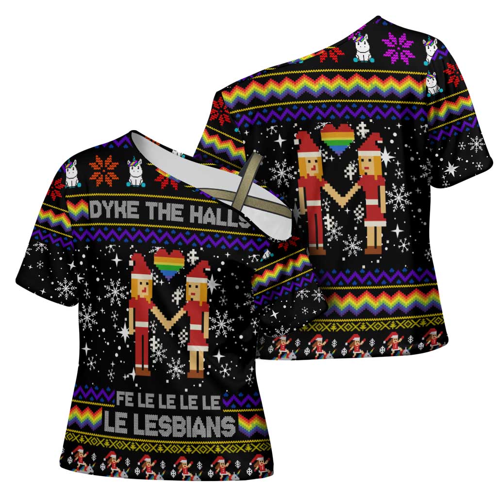 LGBT Lesbians Christmas Cross Shoulder Shirt Xmas Holiday Patterns - Wonder Print Shop