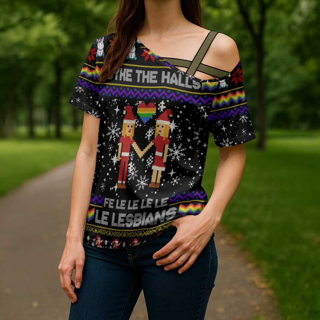 LGBT Lesbians Christmas Cross Shoulder Shirt Xmas Holiday Patterns - Wonder Print Shop