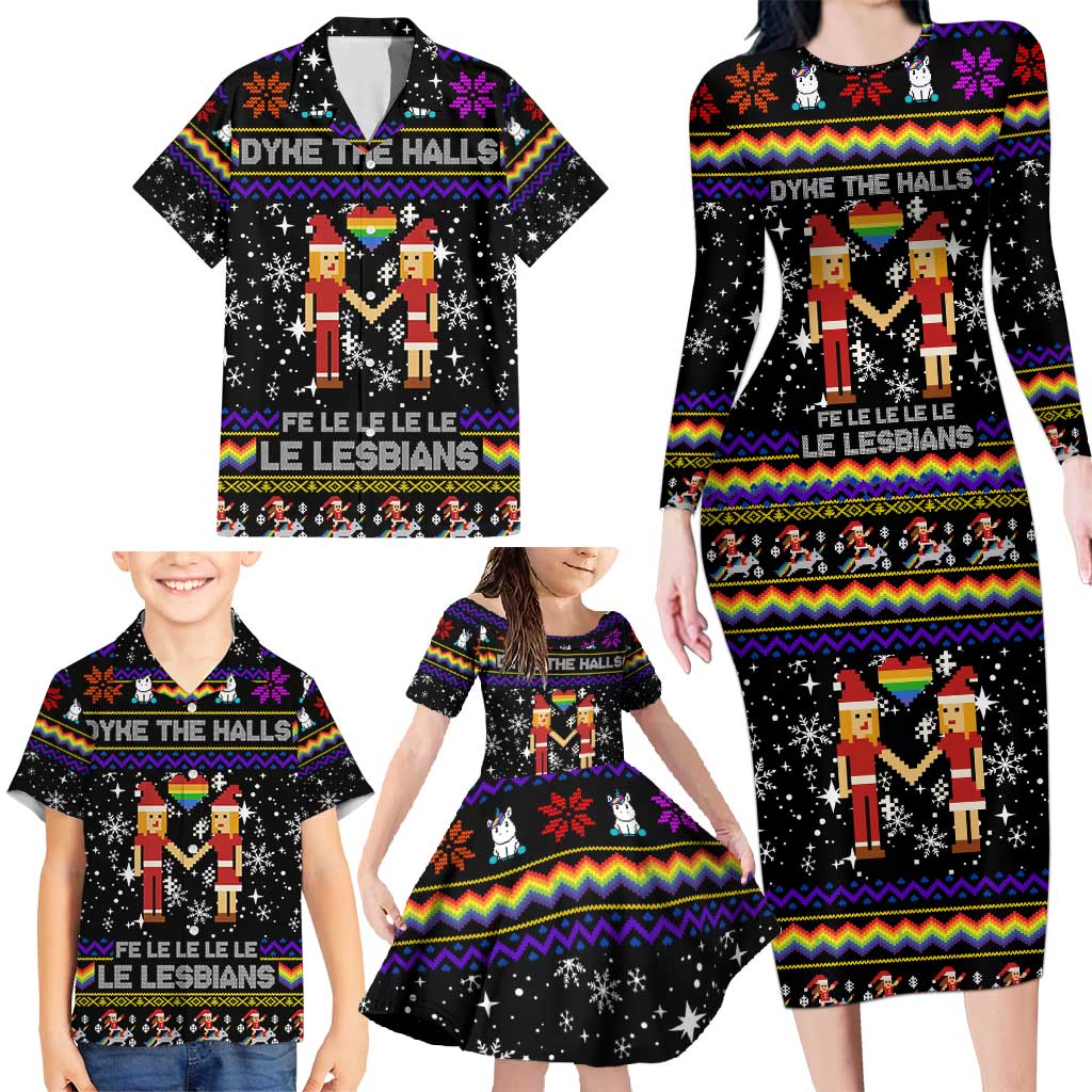 LGBT Lesbians Christmas Family Matching Long Sleeve Bodycon Dress and Hawaiian Shirt Xmas Holiday Patterns - Wonder Print Shop